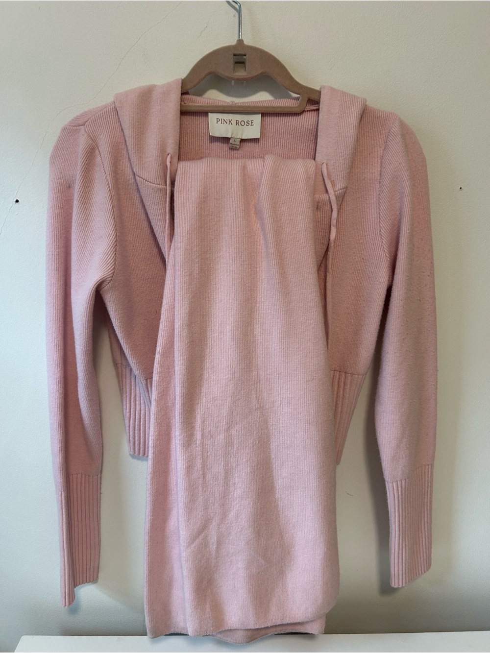 Pink Rose Blush Pink Hooded Knit Sweater & Pants Set